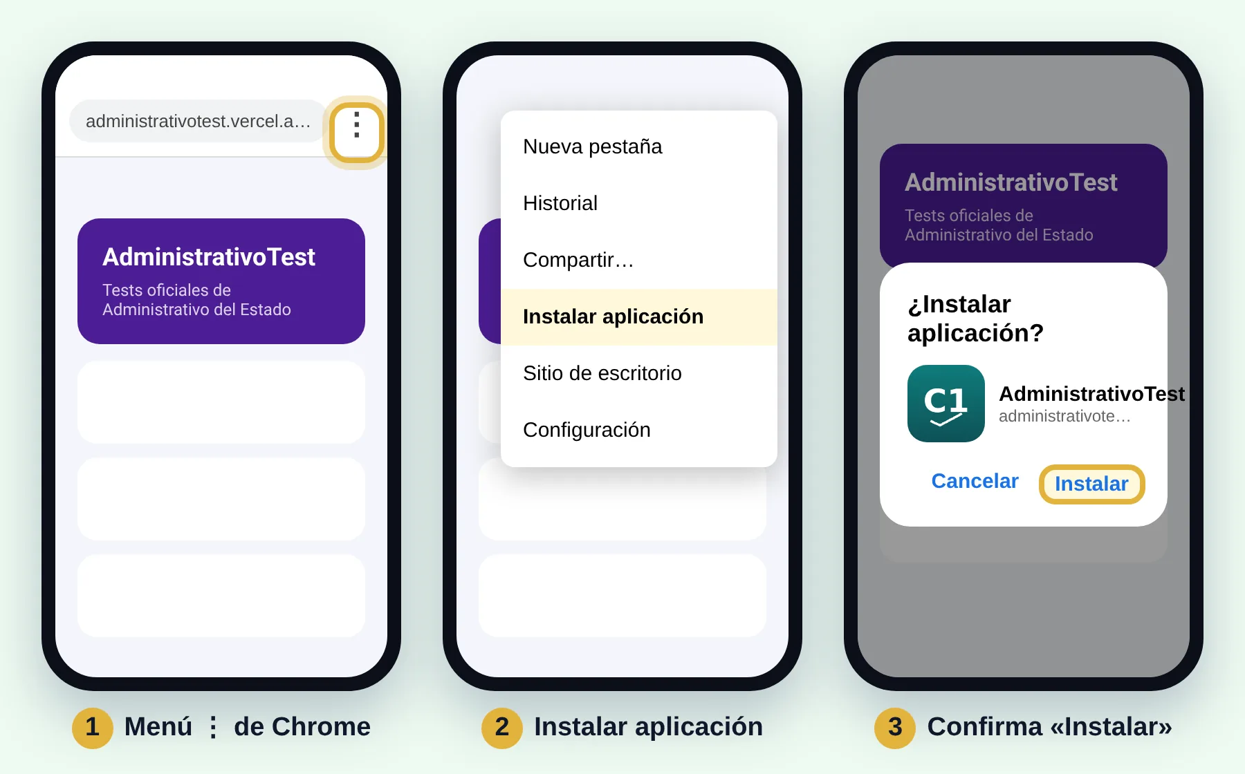 Chrome, menú, Instalar aplicación