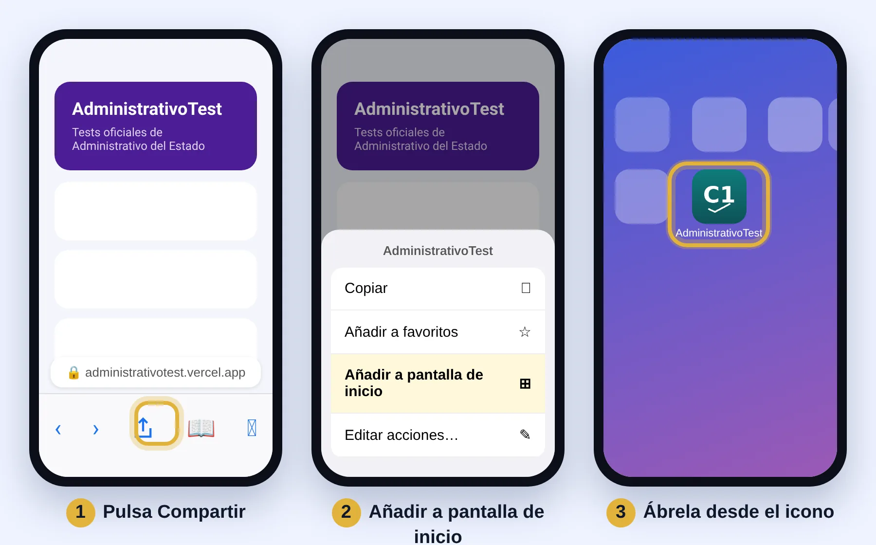 Safari, botón Compartir, Añadir a pantalla de inicio