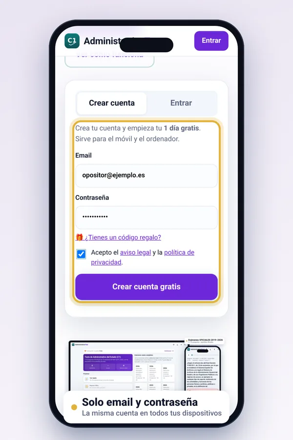 Pantalla de registro